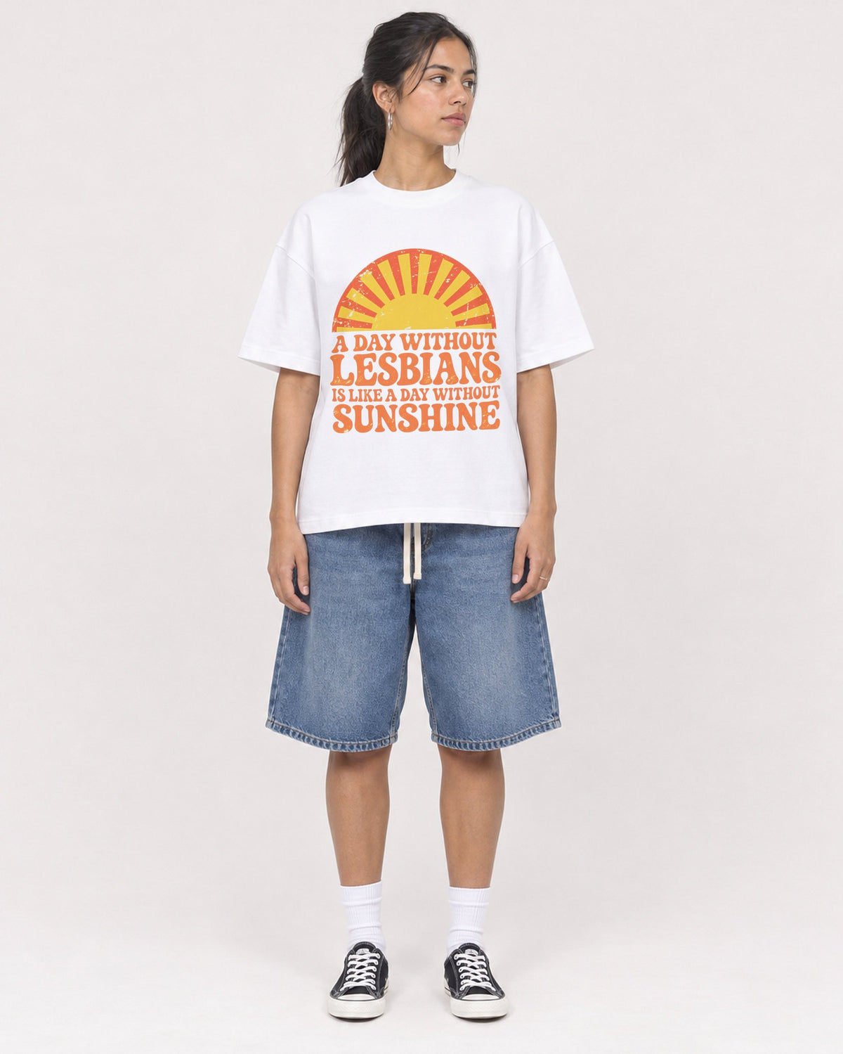 Mockup Boxy Heavyweight Tee White female full-body 16
