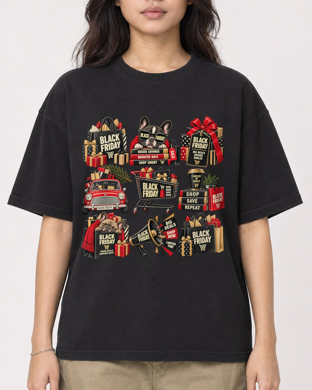 Mockup Boxy Heavyweight Tee Black female close-up 02