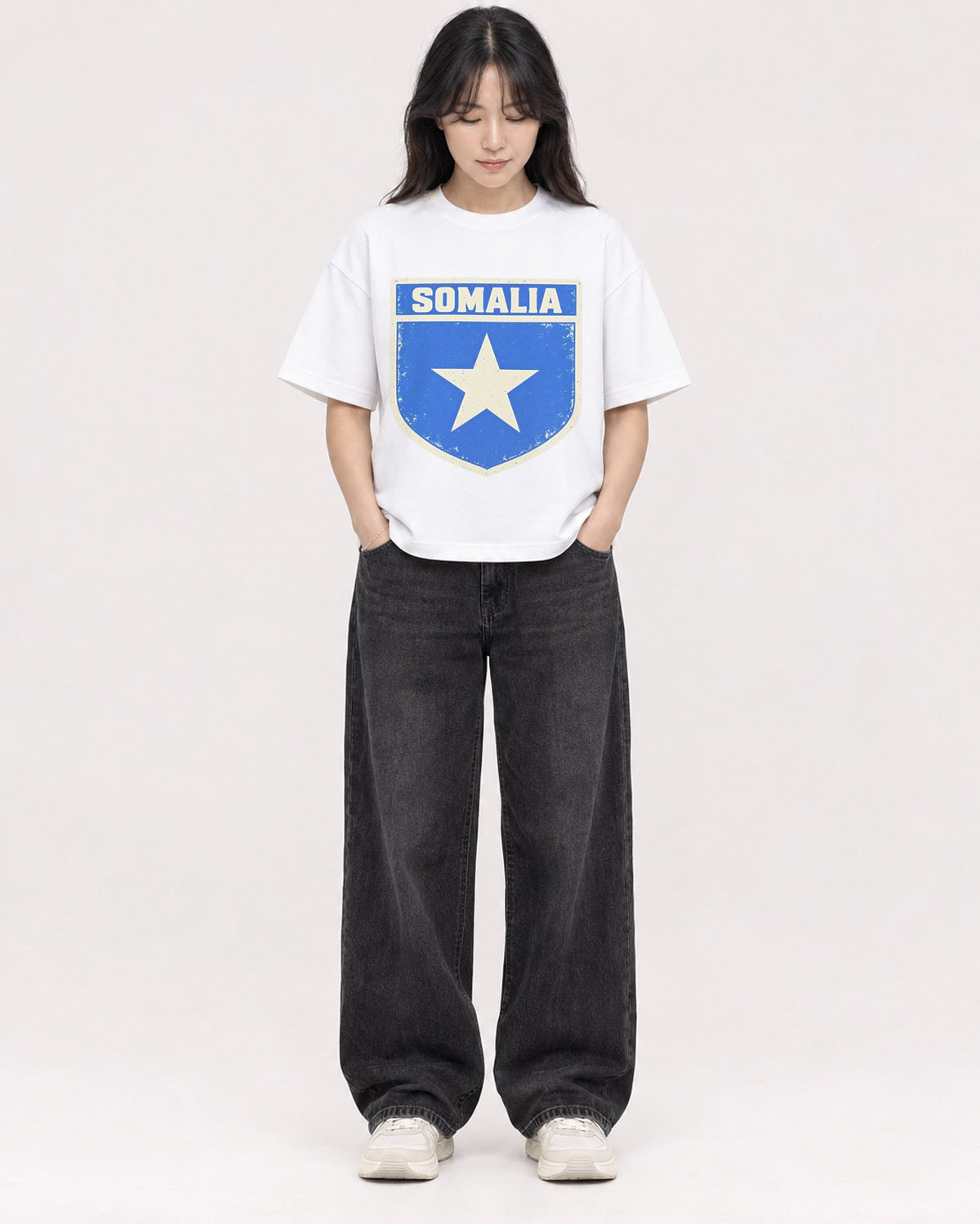 Mockup Boxy Heavyweight Tee White female full-body 13
