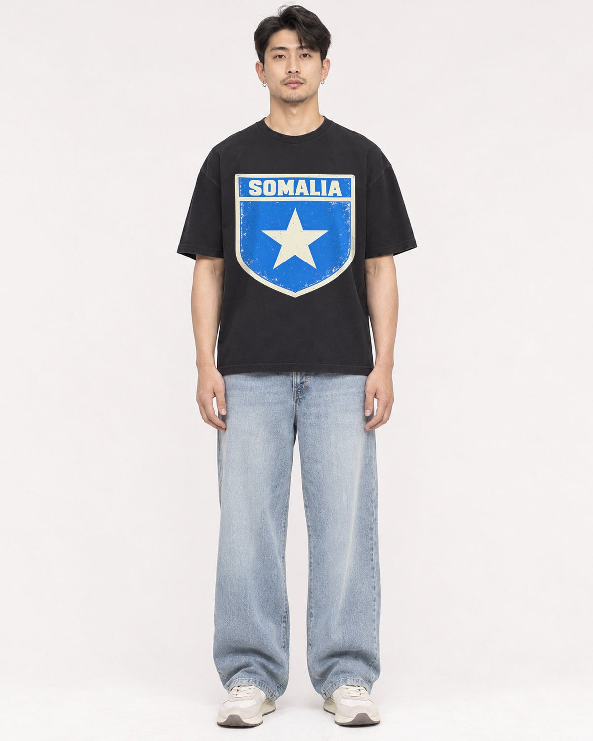 Mockup Boxy Heavyweight Tee Black male full-body 13
