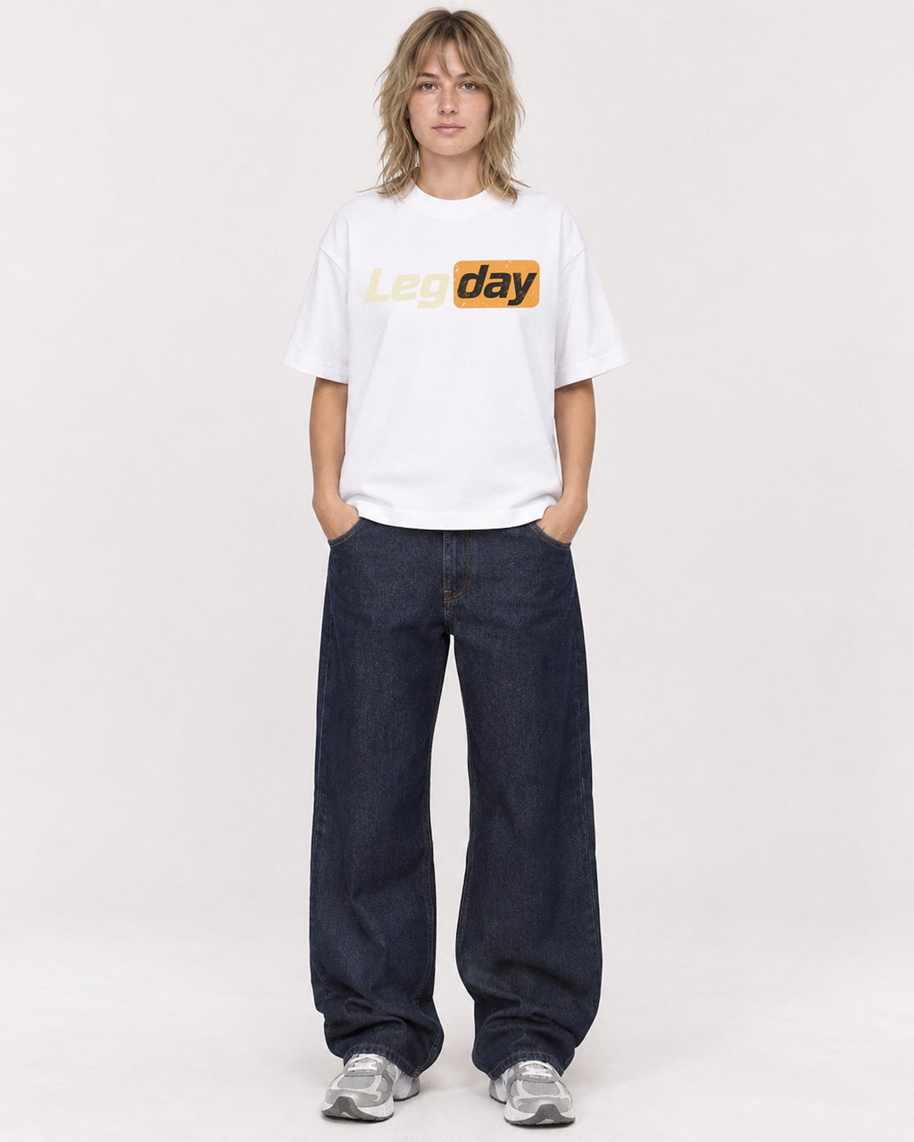 Mockup Boxy Heavyweight Tee White female full-body 19