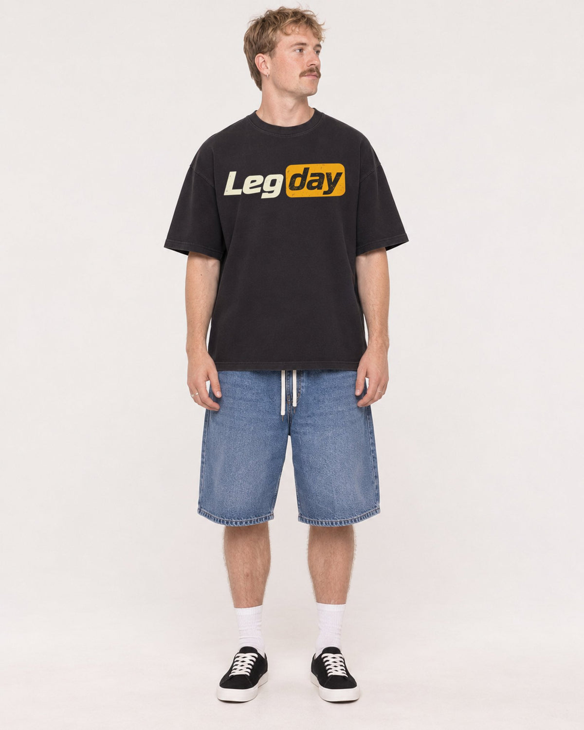 Mockup Boxy Heavyweight Tee Black male full-body 19