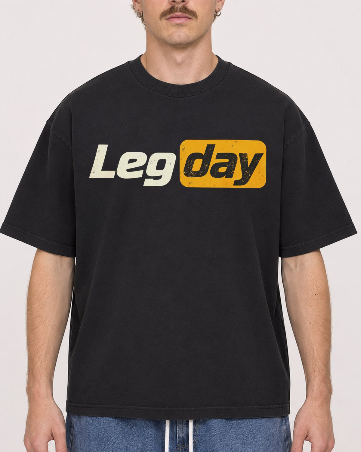Mockup Boxy Heavyweight Tee Black male close-up 19
