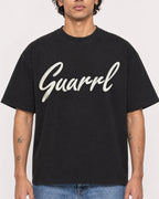 Mockup Boxy Heavyweight Tee Black male close-up 30
