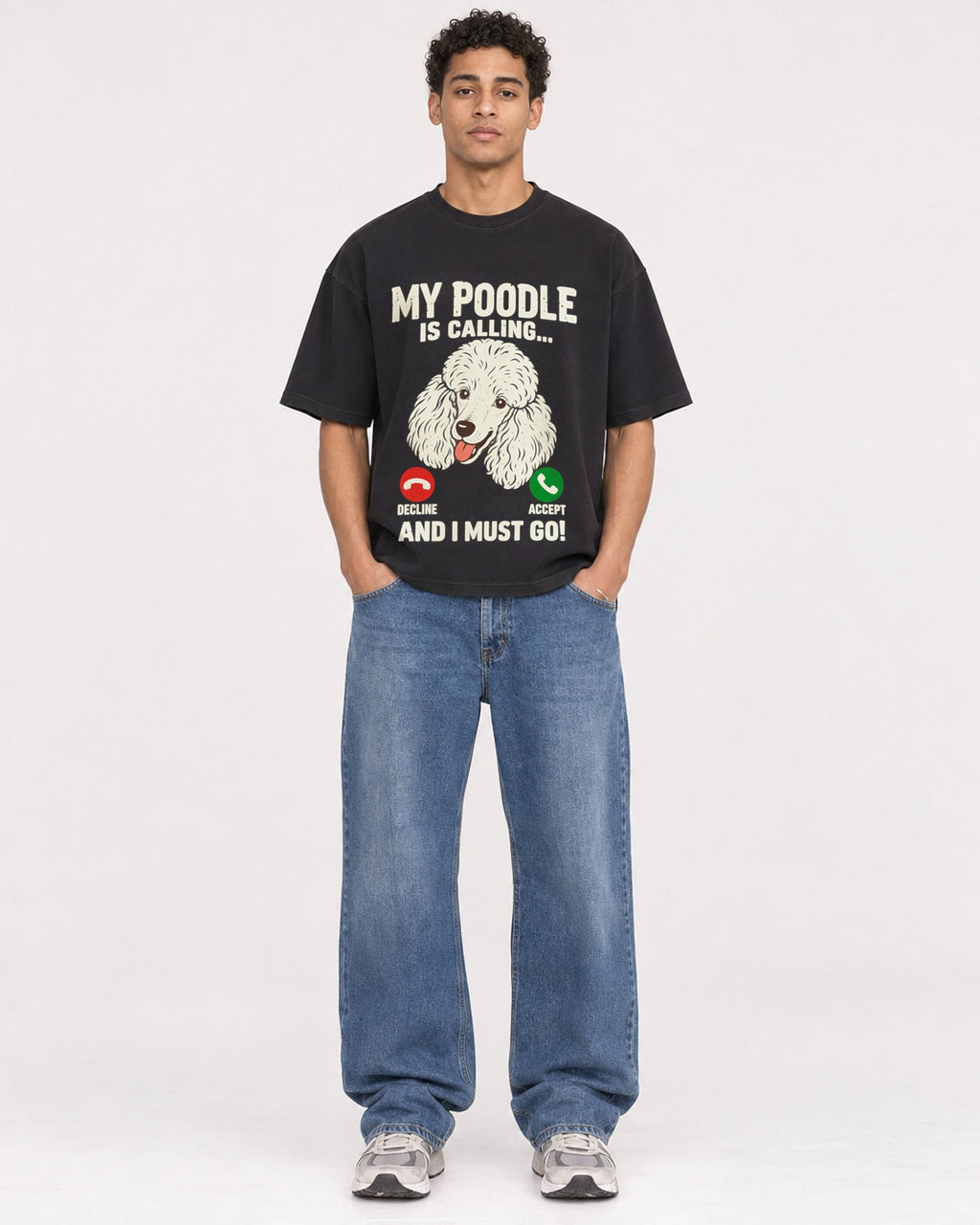 Mockup Boxy Heavyweight Tee Black male full-body 10