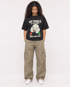 Mockup Boxy Heavyweight Tee Black female full-body 10