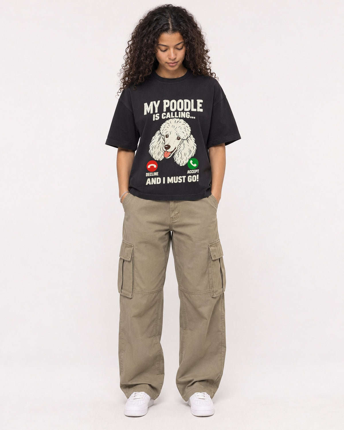 Mockup Boxy Heavyweight Tee Black female full-body 10