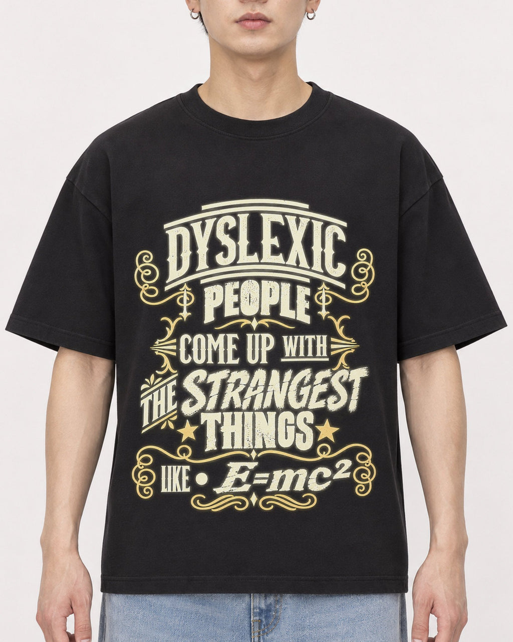 Mockup Boxy Heavyweight Tee Black male close-up 01