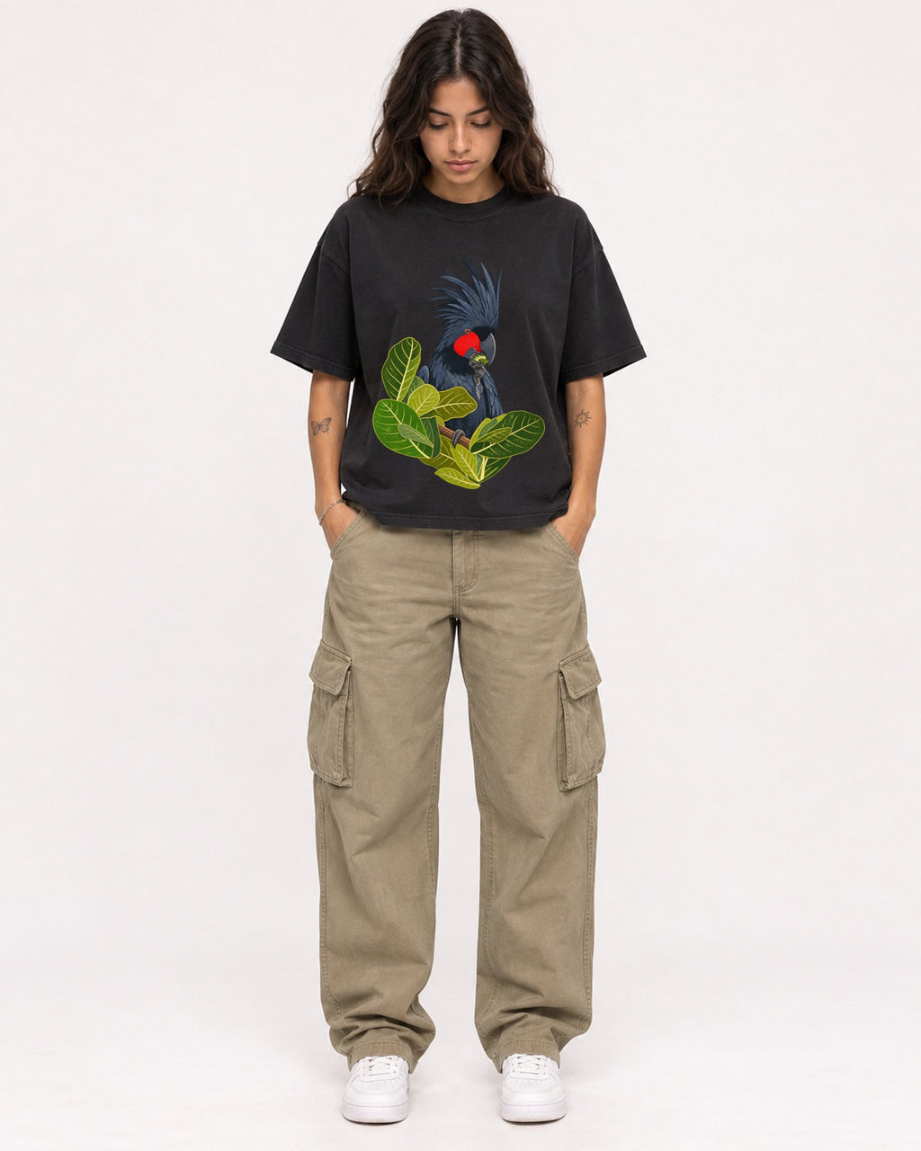 Mockup Boxy Heavyweight Tee Black female full-body 06