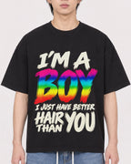 Mockup Boxy Heavyweight Tee Black male close-up 11