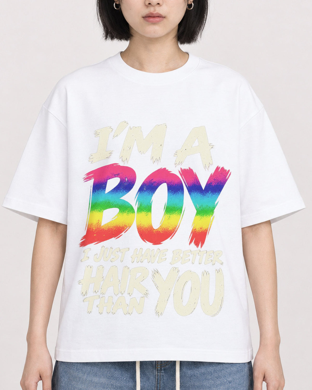 Mockup Boxy Heavyweight Tee White female close-up 11