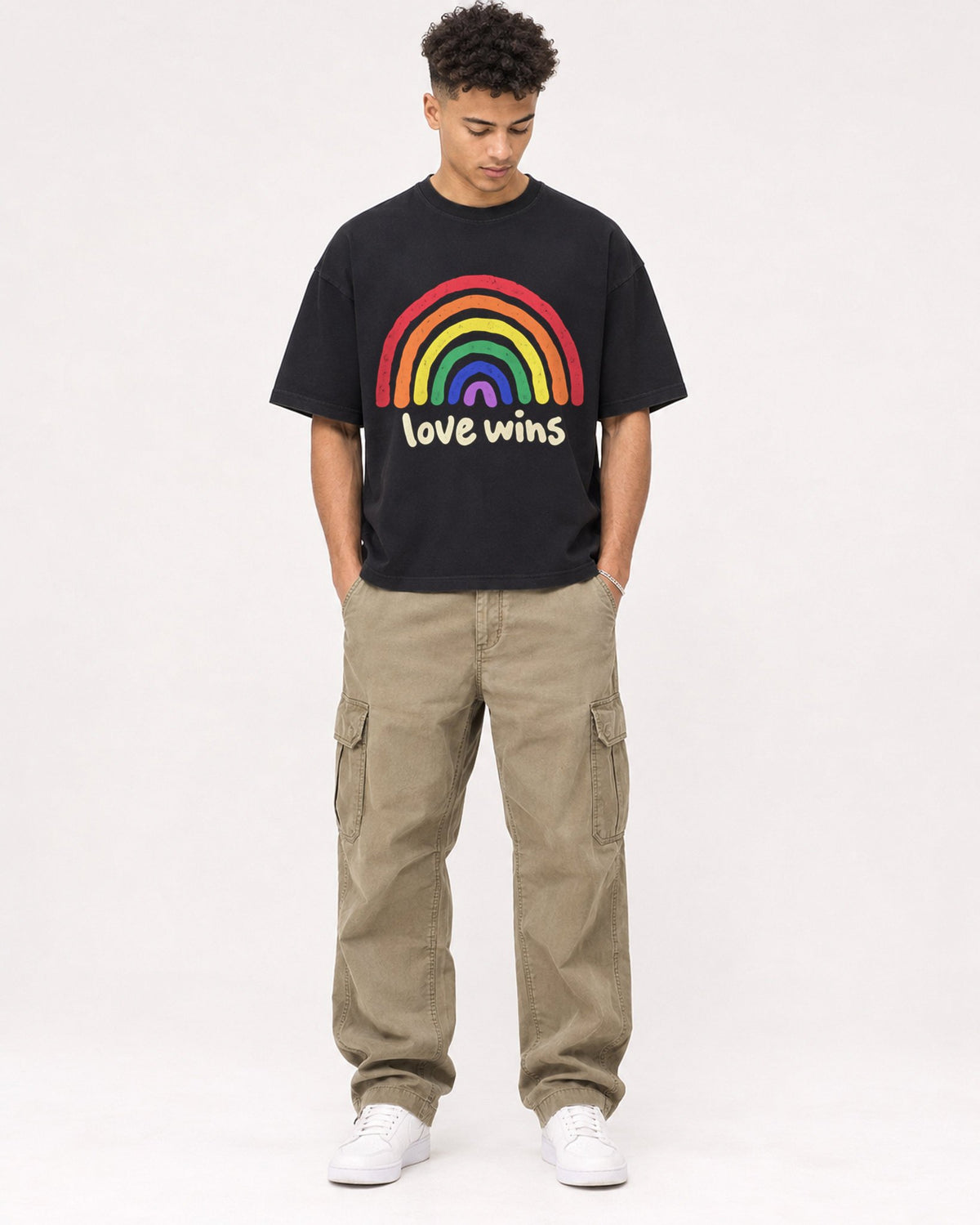 Mockup Boxy Heavyweight Tee Black male full-body 20