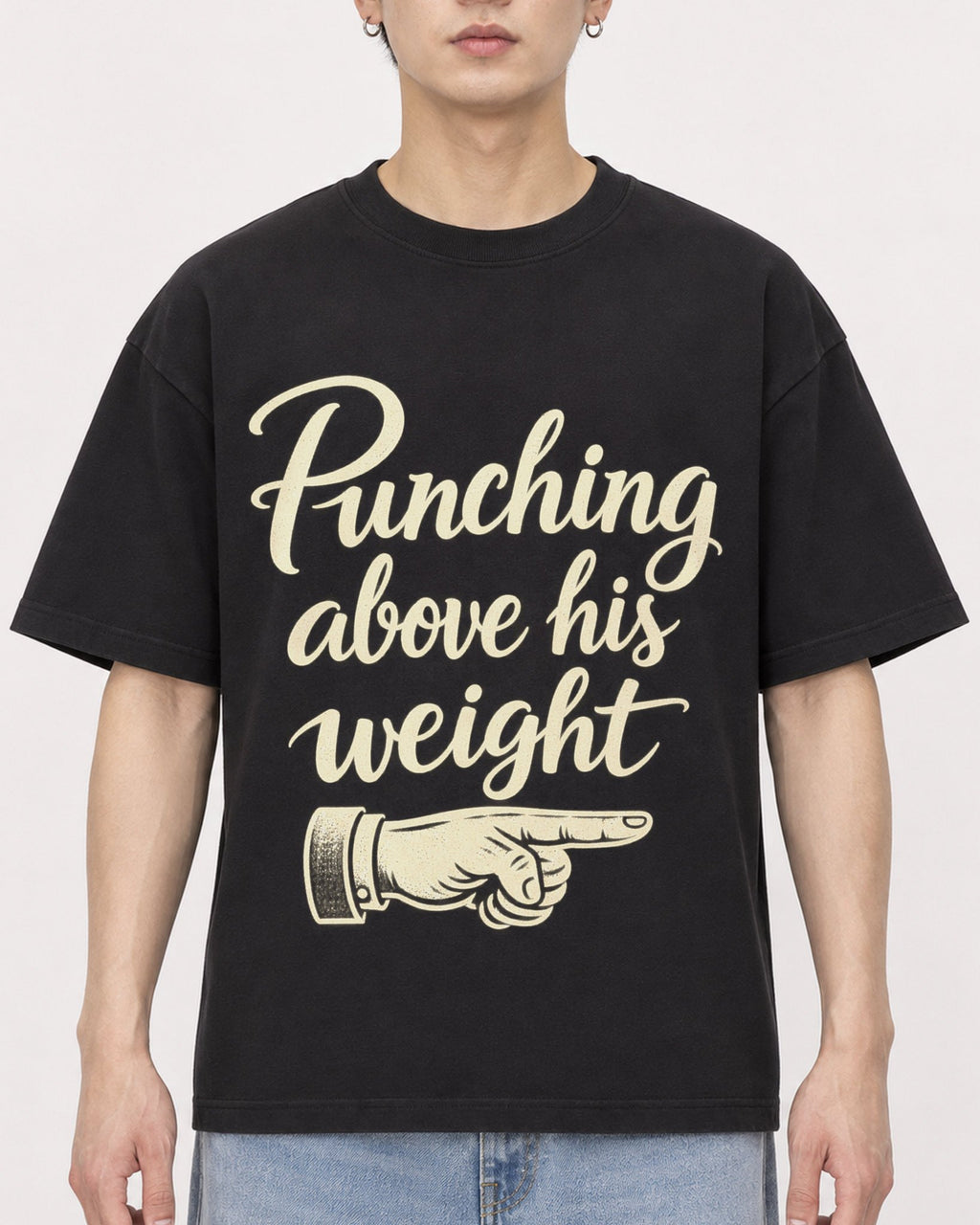 Mockup Boxy Heavyweight Tee Black male close-up 01