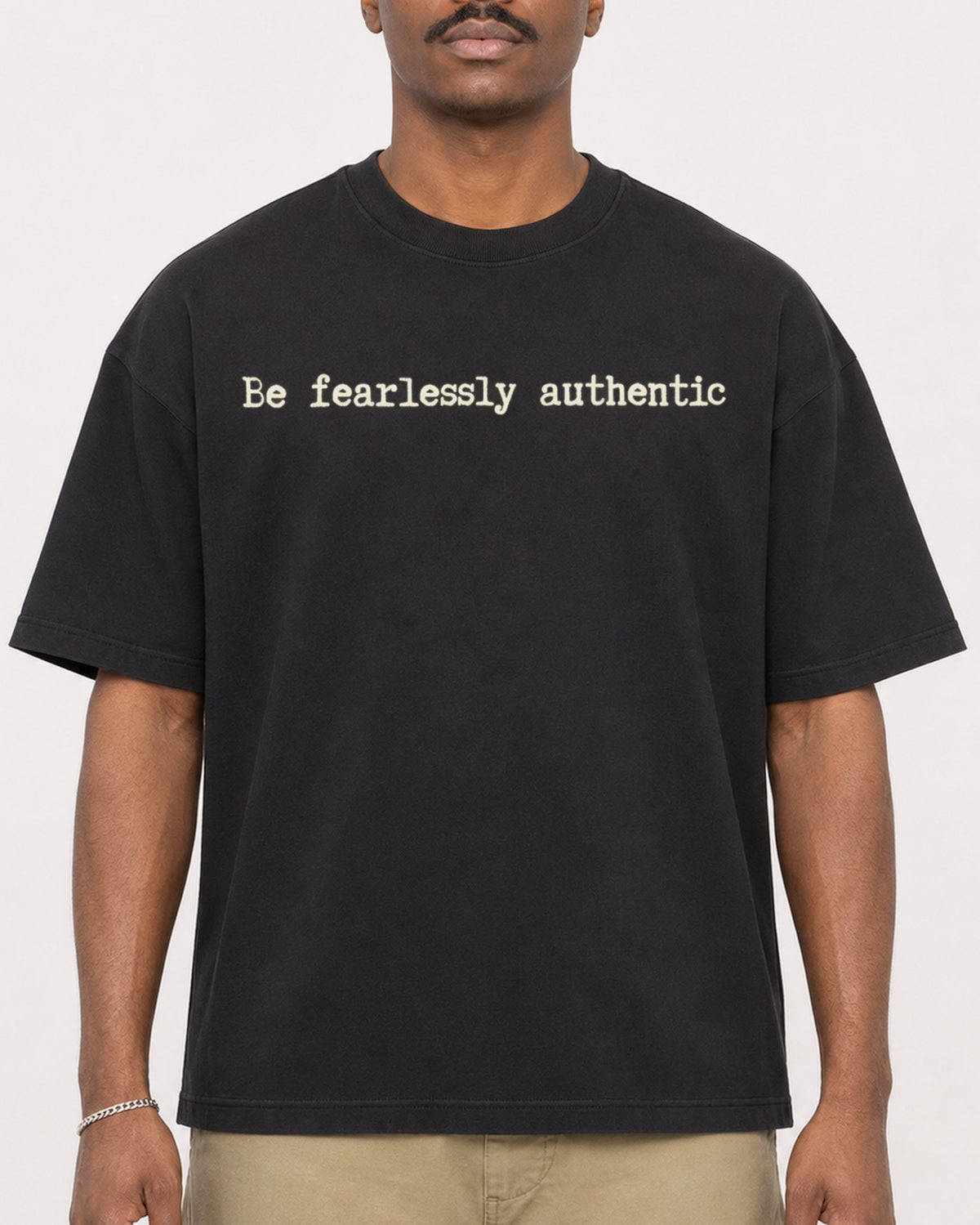 Mockup Boxy Heavyweight Tee Black male close-up 44