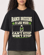 Mockup Boxy Heavyweight Tee Black female close-up 10