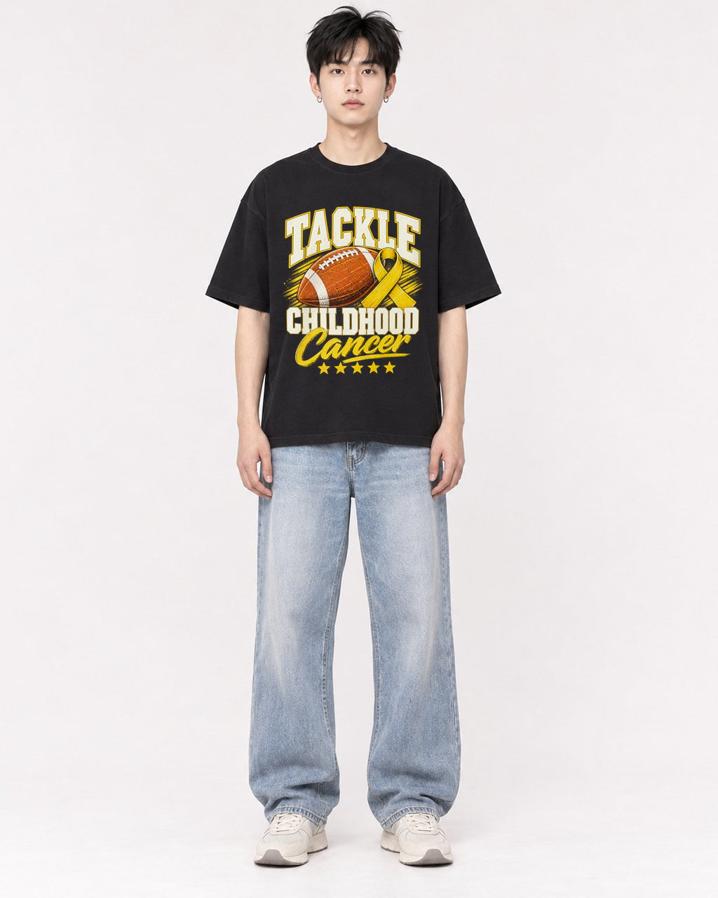 Mockup Boxy Heavyweight Tee Black male full-body 01