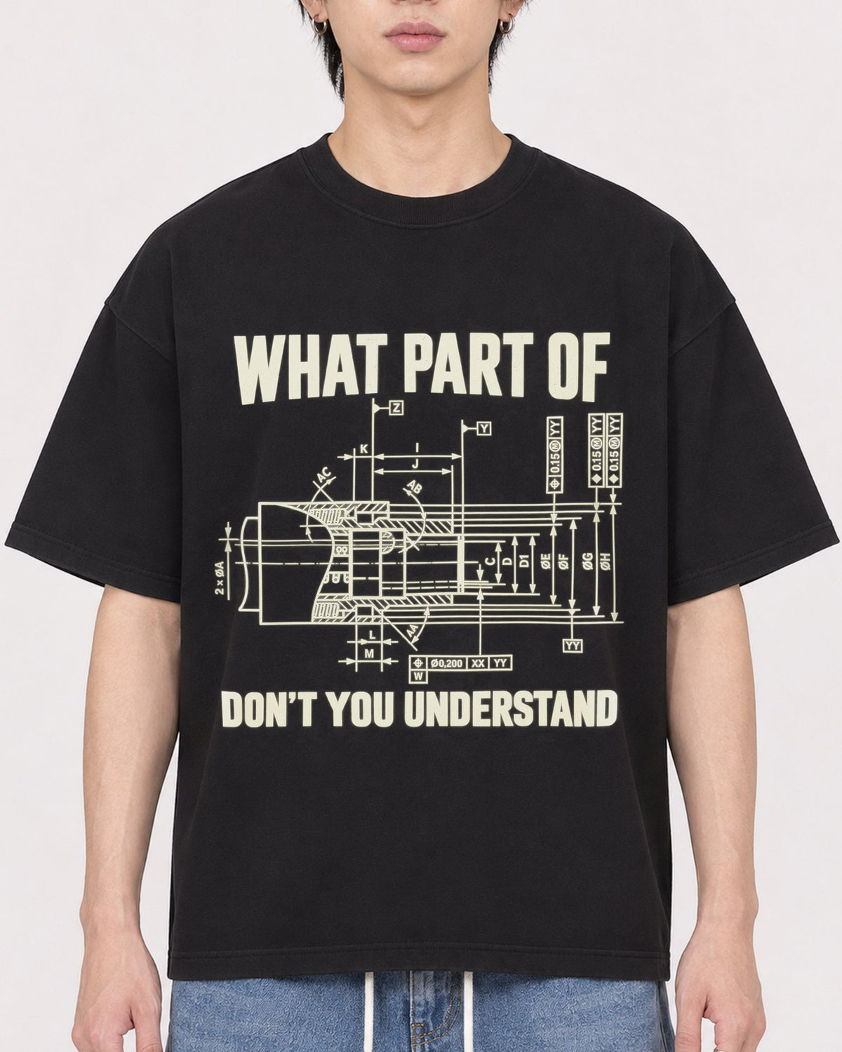 Mockup Boxy Heavyweight Tee Black male close-up 11