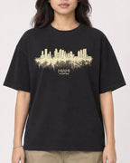 Mockup Boxy Heavyweight Tee Black female close-up 02