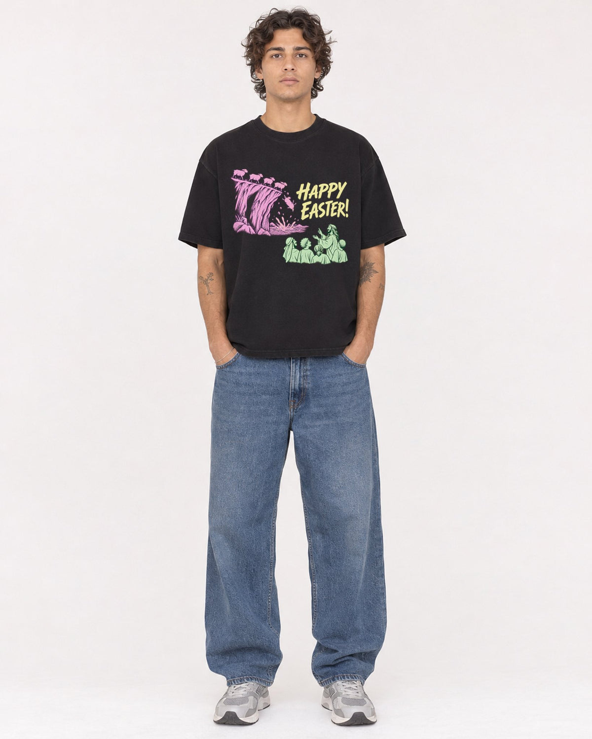 Mockup Boxy Heavyweight Tee Black male full-body 30