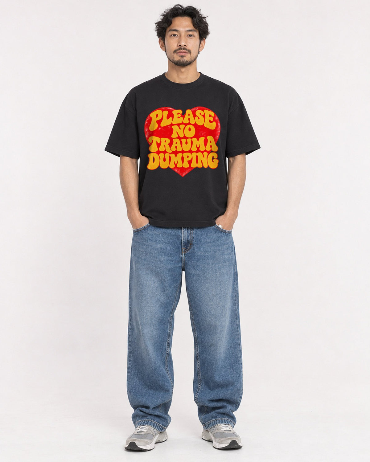 Mockup Boxy Heavyweight Tee Black male full-body 02