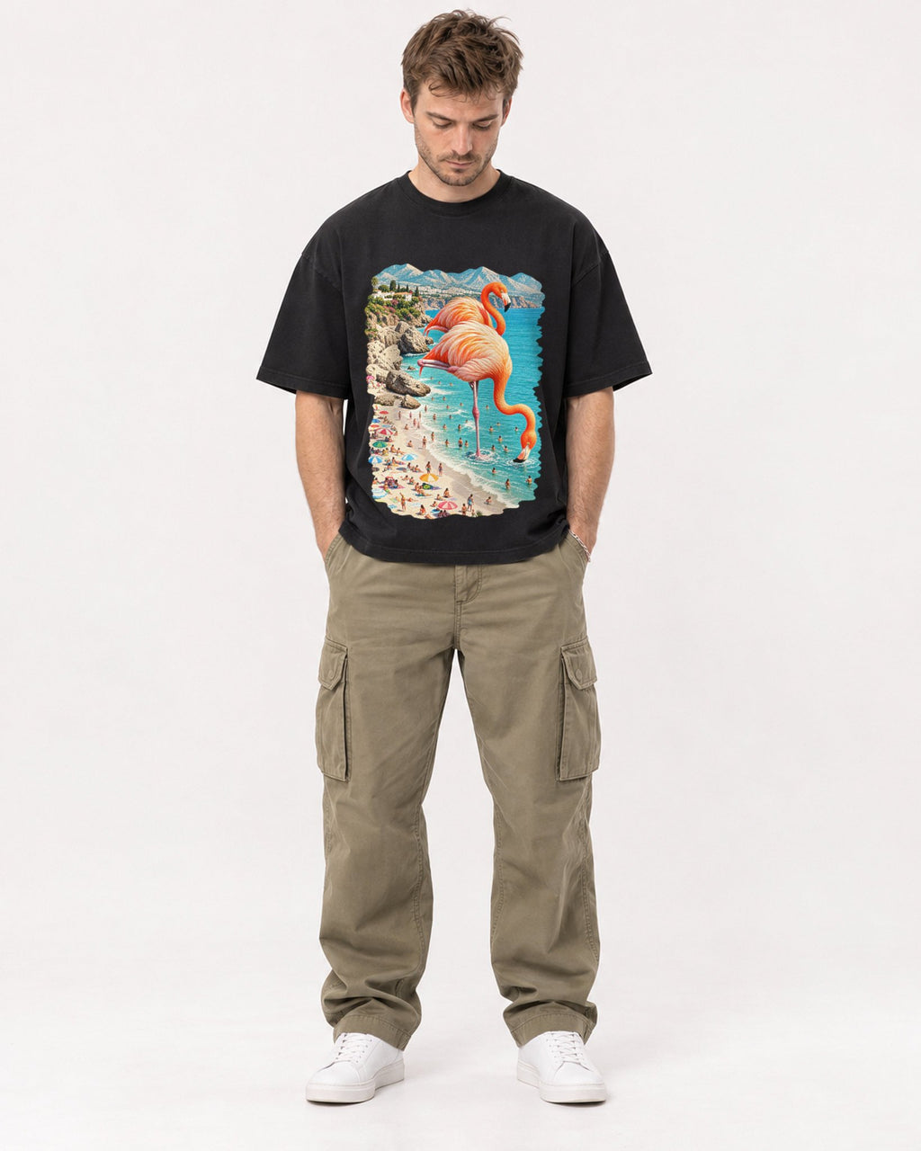 Mockup Boxy Heavyweight Tee Black male full-body 08
