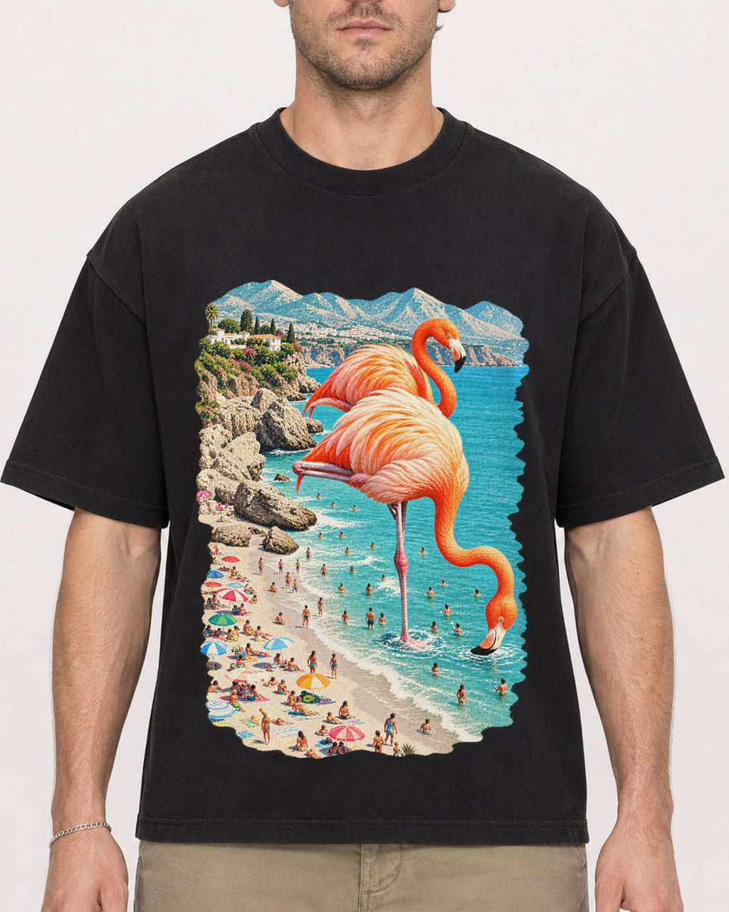 Mockup Boxy Heavyweight Tee Black male close-up 08