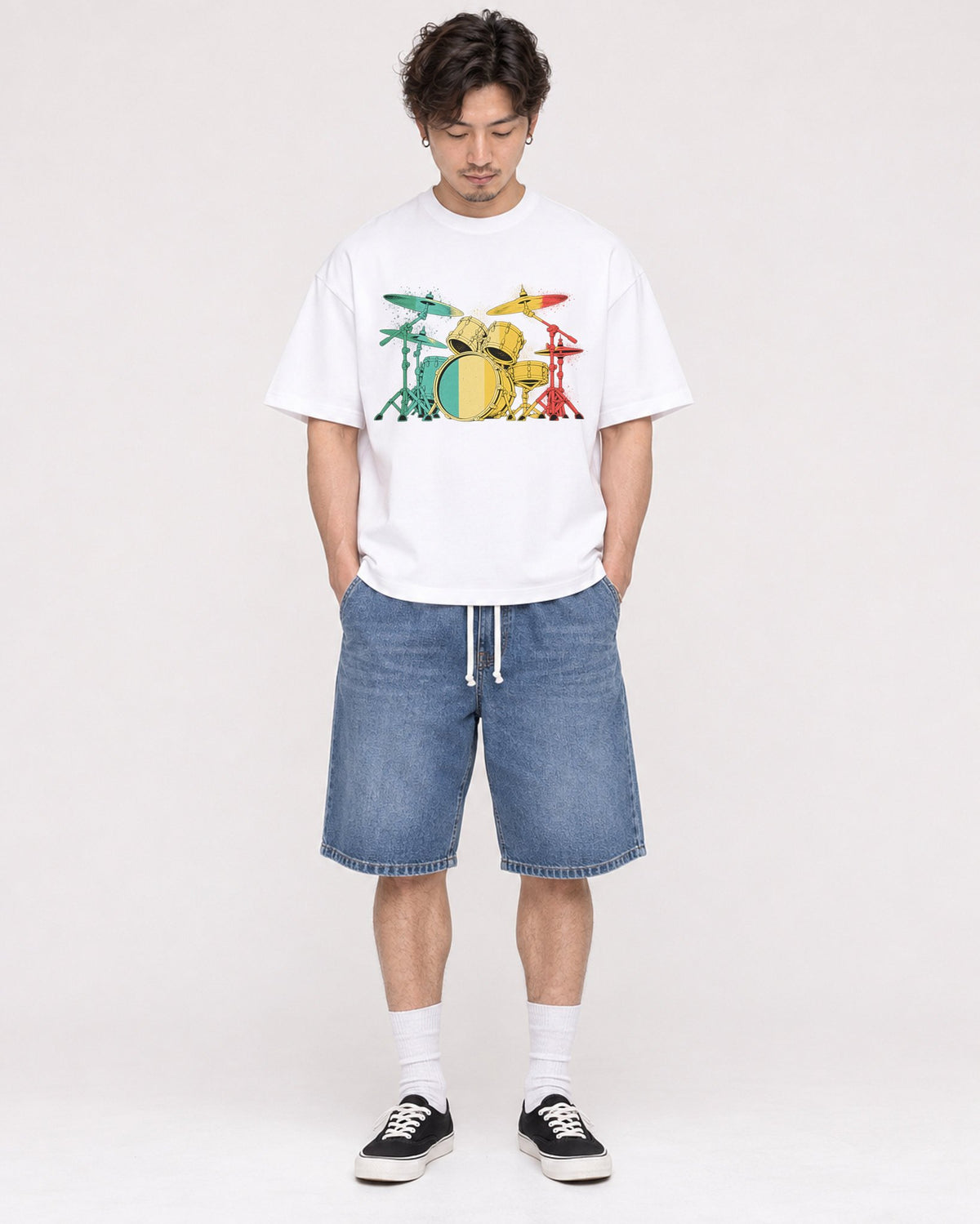 Mockup Boxy Heavyweight Tee White male full-body 03