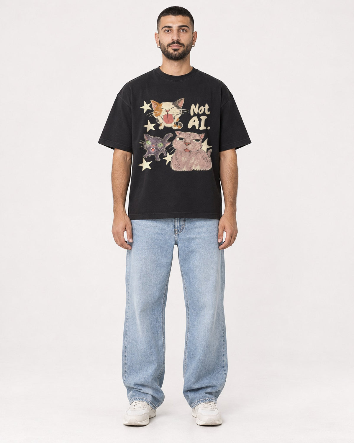 Mockup Boxy Heavyweight Tee Black male full-body 37