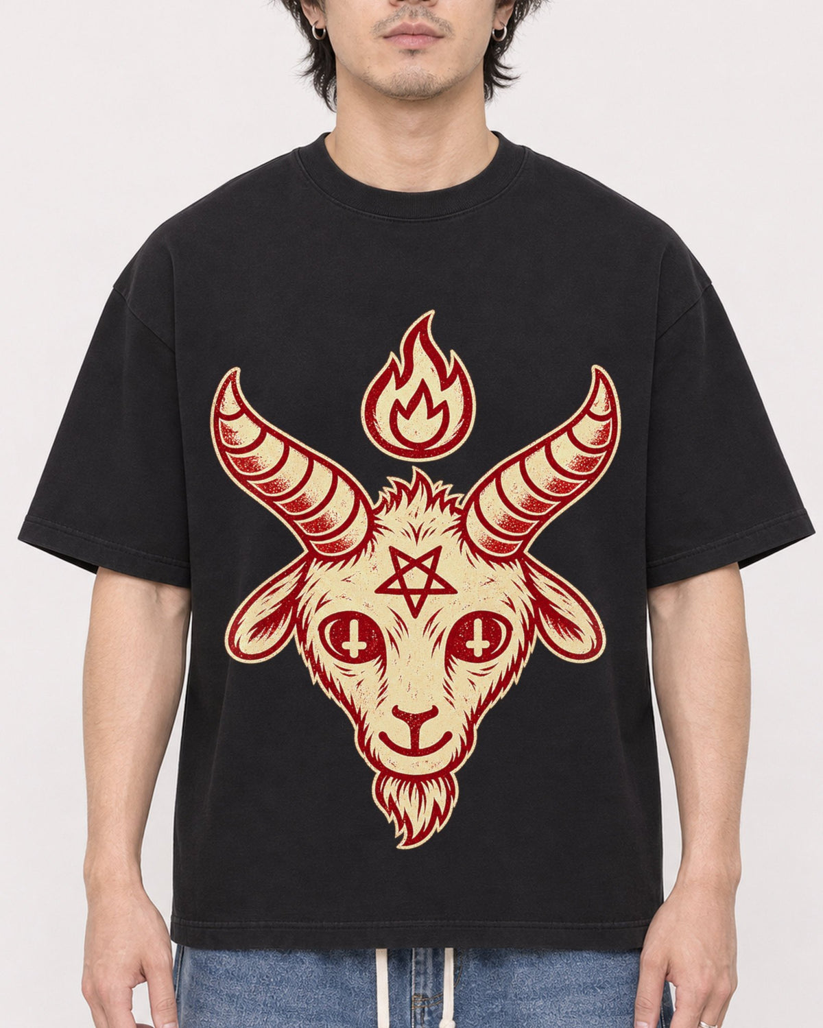 Mockup Boxy Heavyweight Tee Black male close-up 03