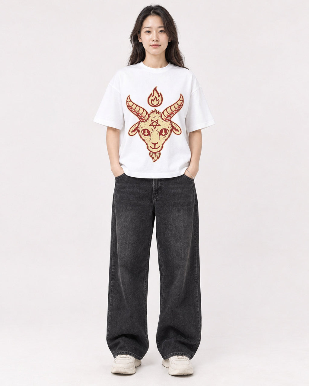 Mockup Boxy Heavyweight Tee White female full-body 03