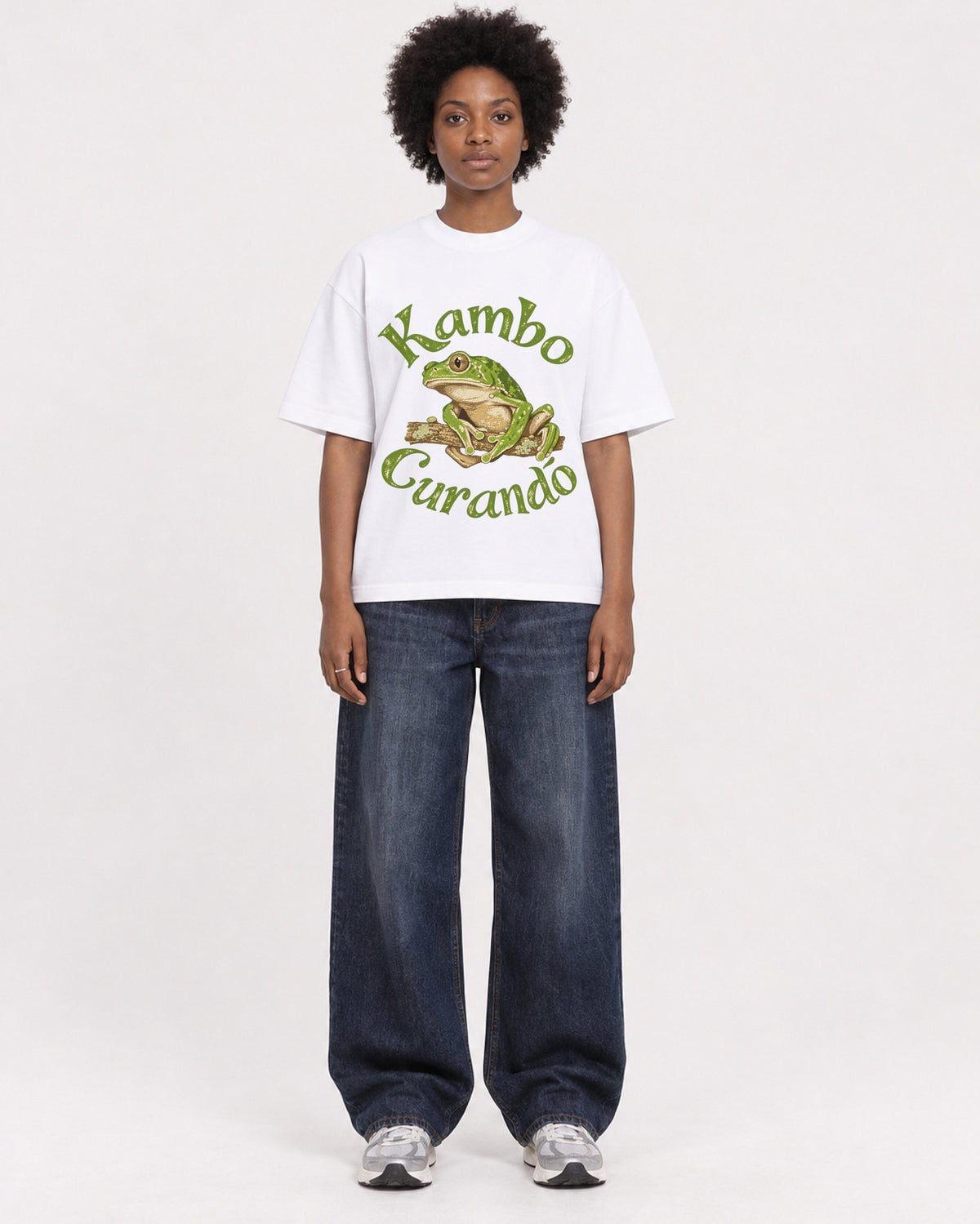 Mockup Boxy Heavyweight Tee White female full-body 14