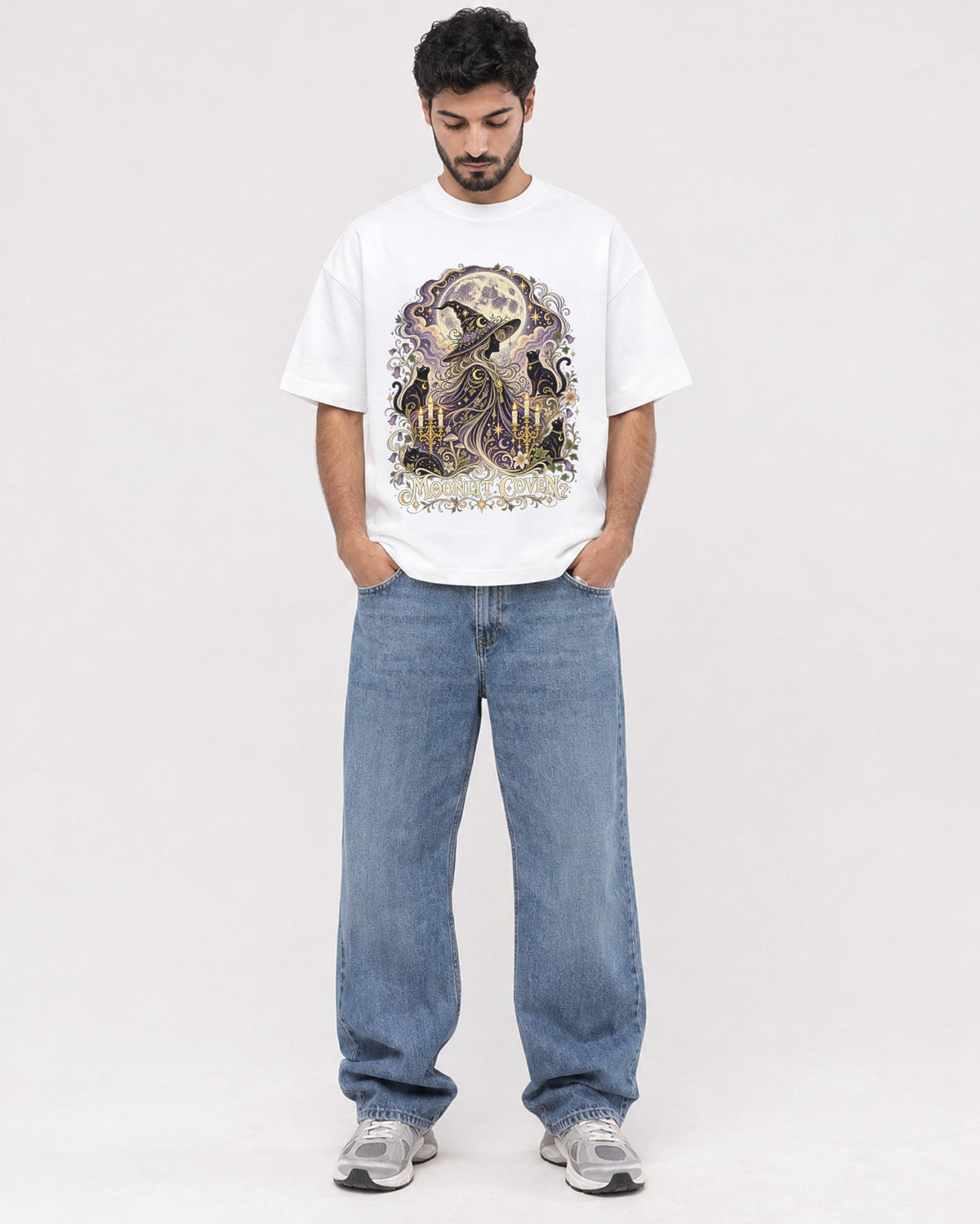 Mockup Boxy Heavyweight Tee White male full-body 07