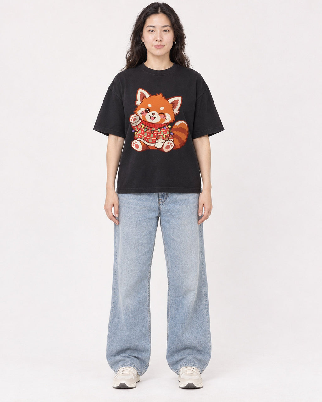 Mockup Boxy Heavyweight Tee Black female full-body 03