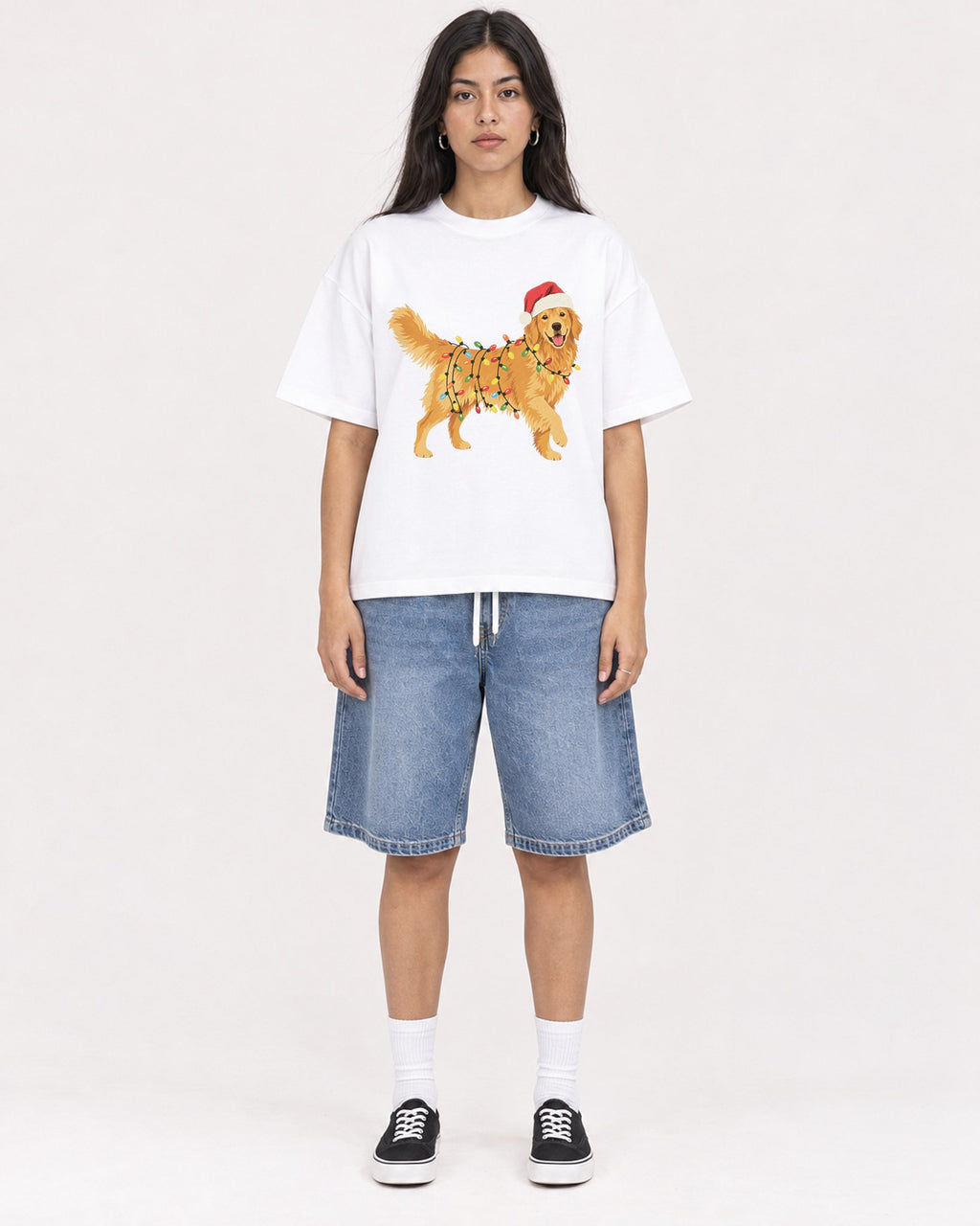 Mockup Boxy Heavyweight Tee White female full-body 46