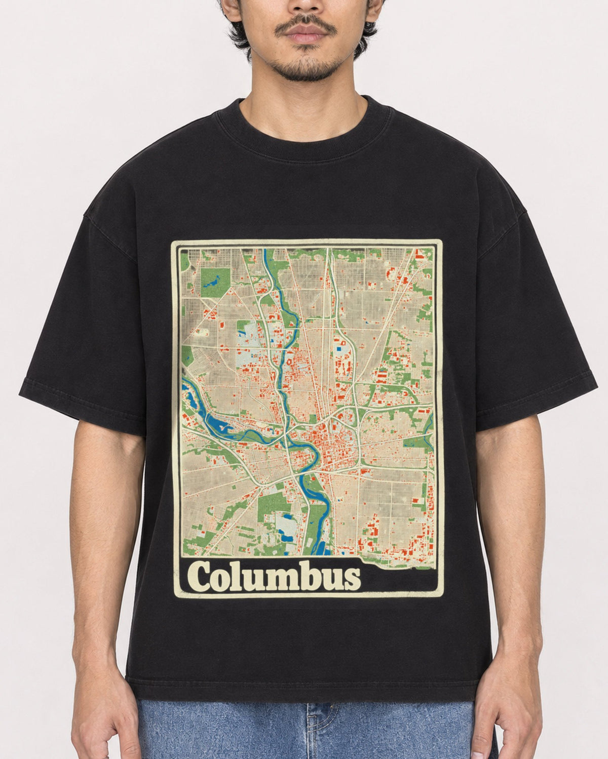 Mockup Boxy Heavyweight Tee Black male close-up 02