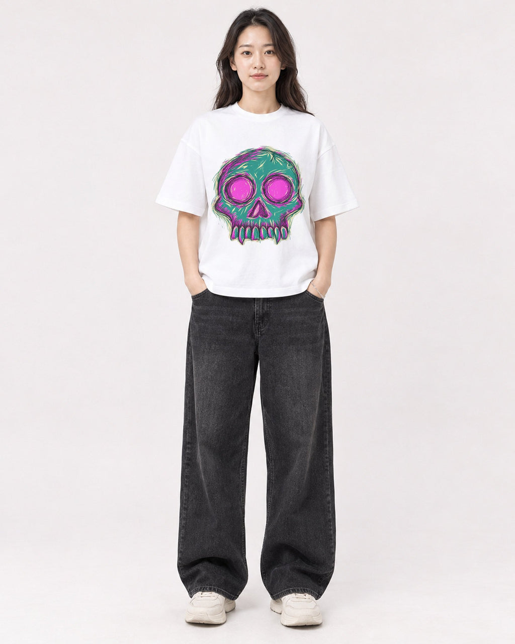 Mockup Boxy Heavyweight Tee White female full-body 03
