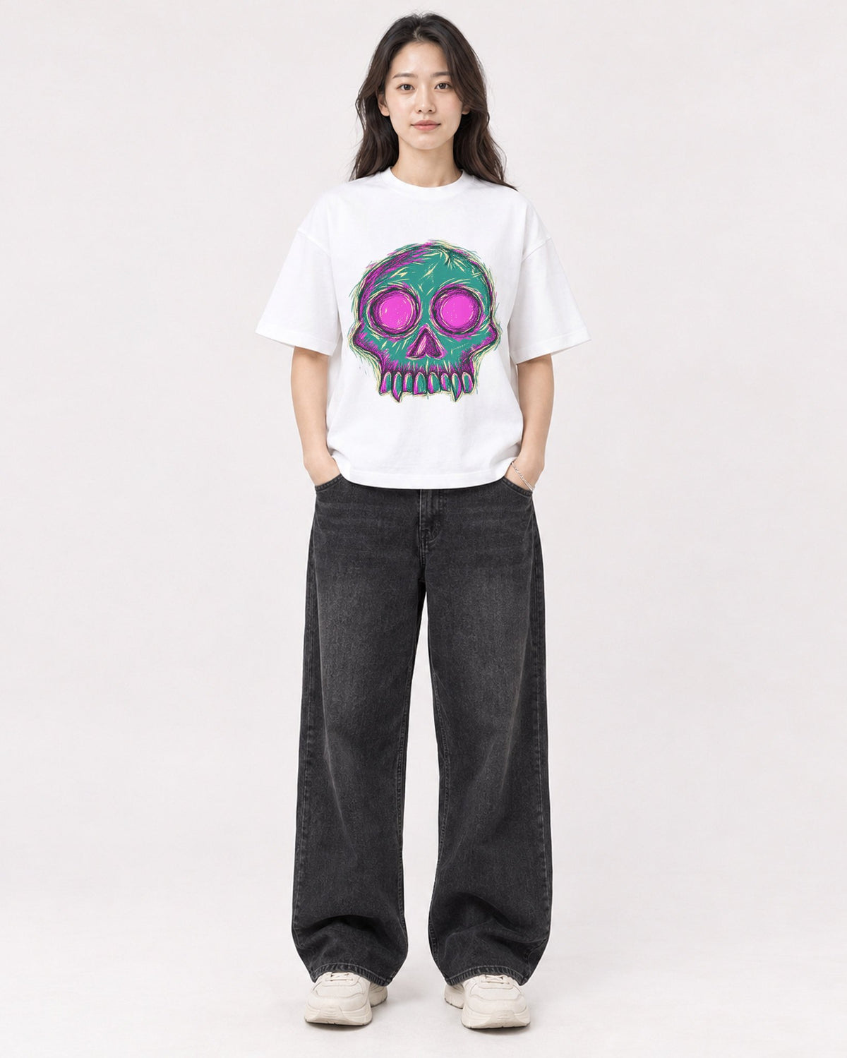 Mockup Boxy Heavyweight Tee White female full-body 03