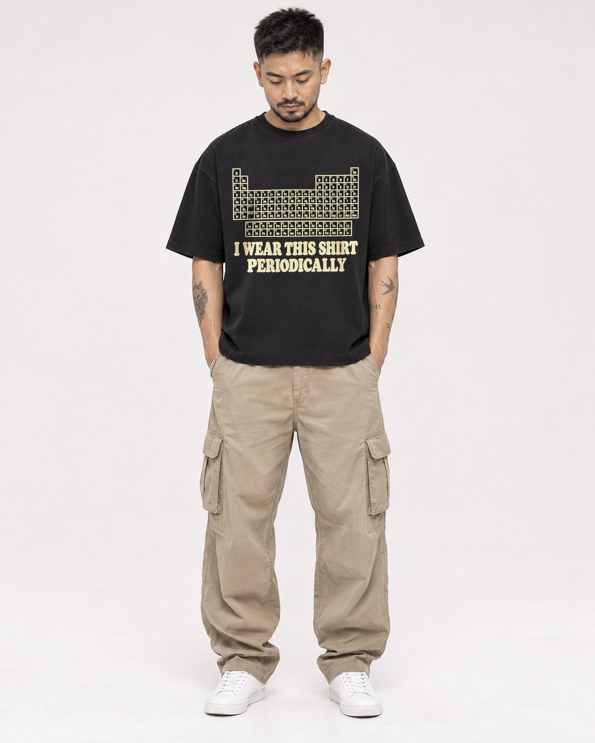 Mockup Boxy Heavyweight Tee Black male full-body 12