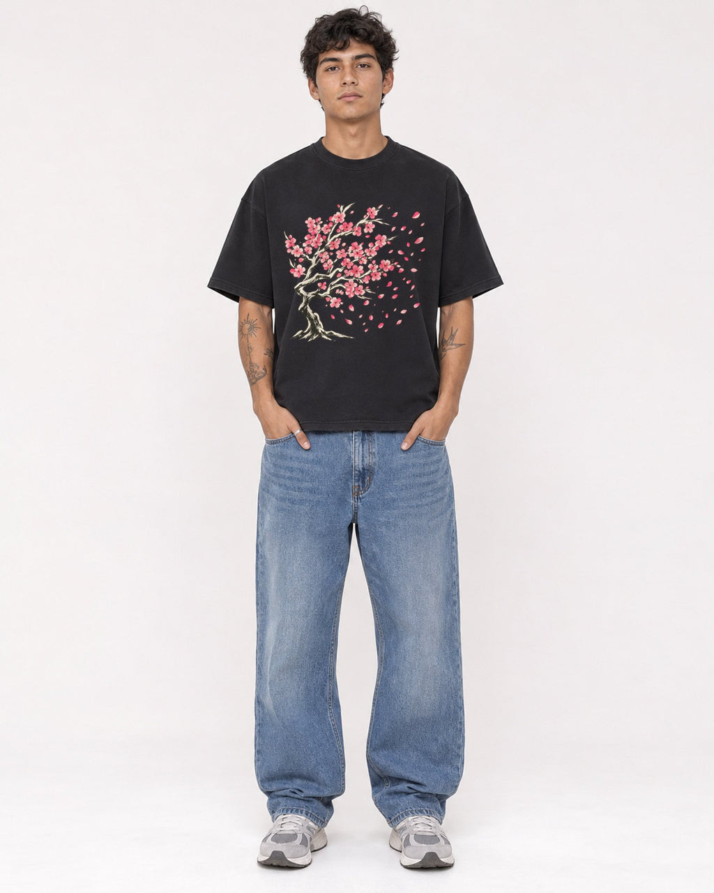 Mockup Boxy Heavyweight Tee Black male full-body 06