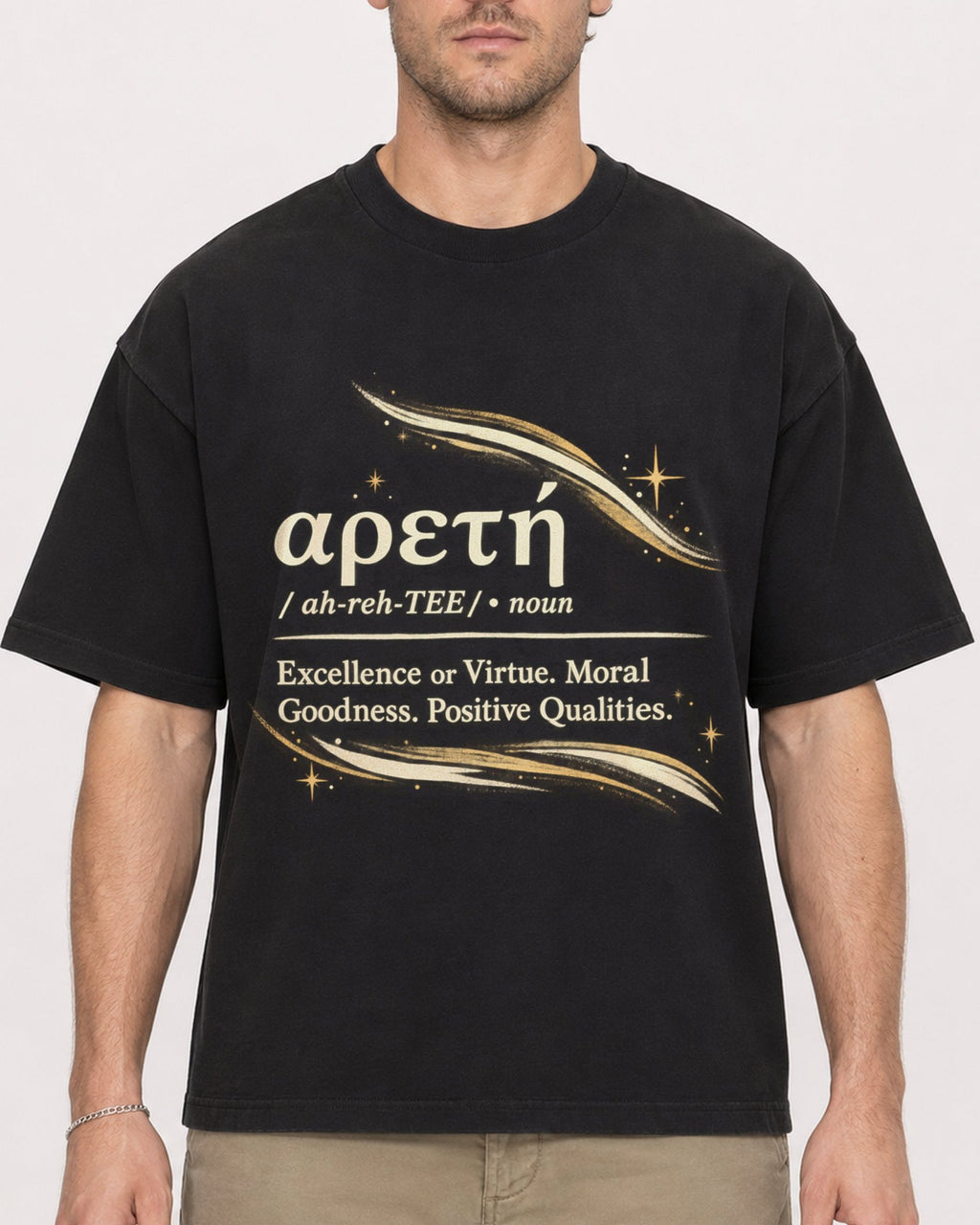 Mockup Boxy Heavyweight Tee Black male close-up 08