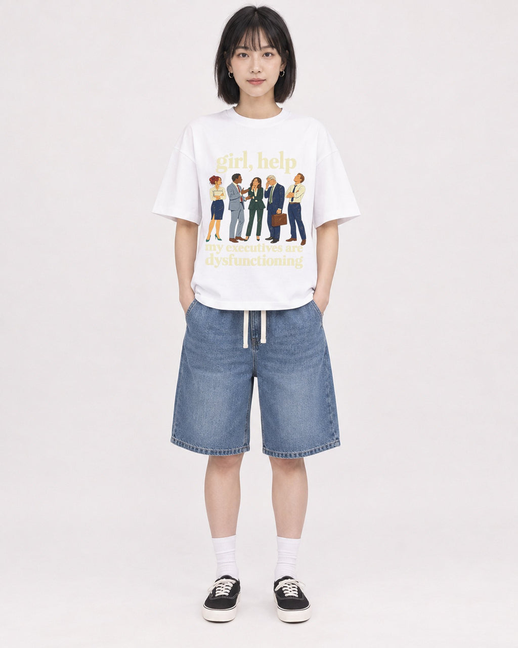 Mockup Boxy Heavyweight Tee White female full-body 11