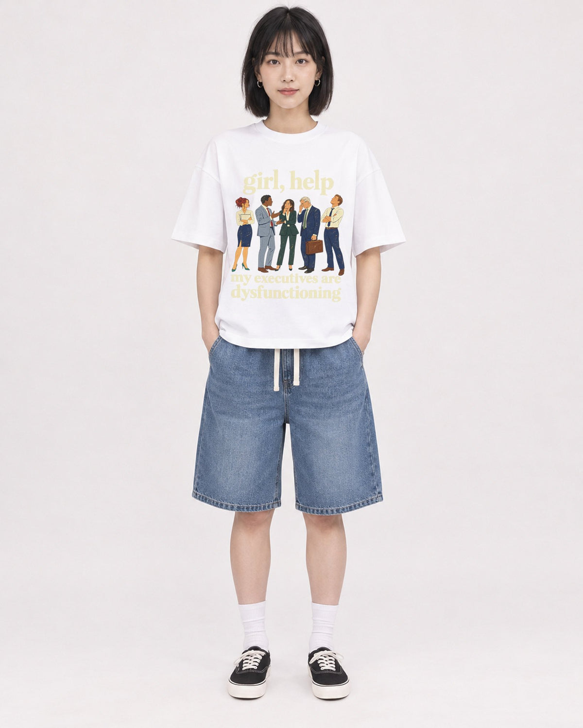 Mockup Boxy Heavyweight Tee White female full-body 11