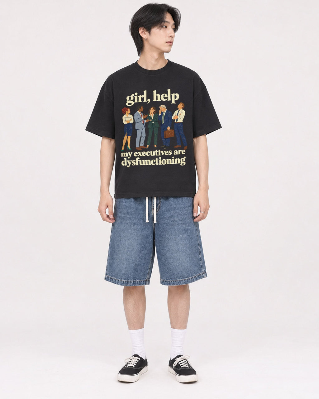 Mockup Boxy Heavyweight Tee Black male full-body 11