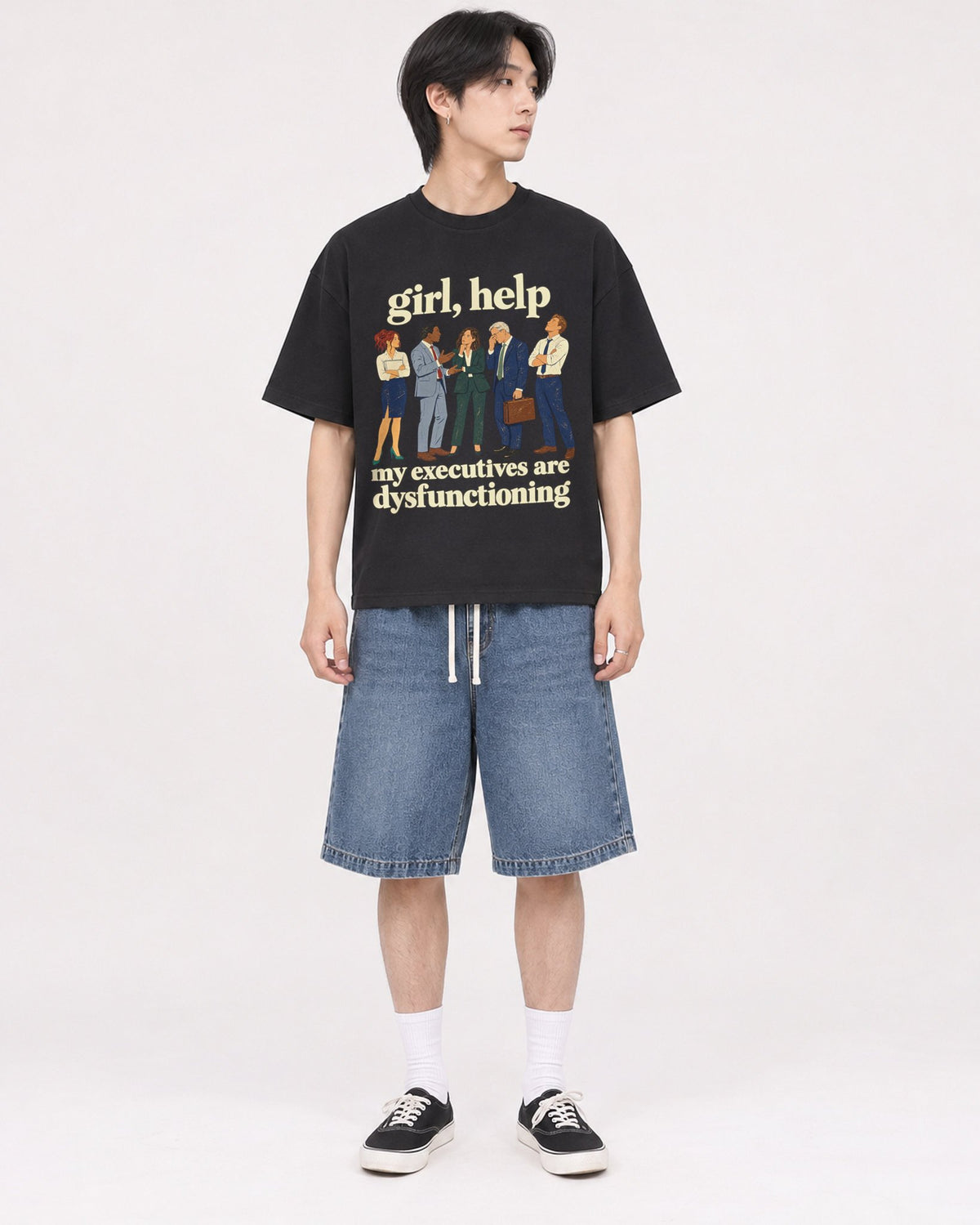 Mockup Boxy Heavyweight Tee Black male full-body 11