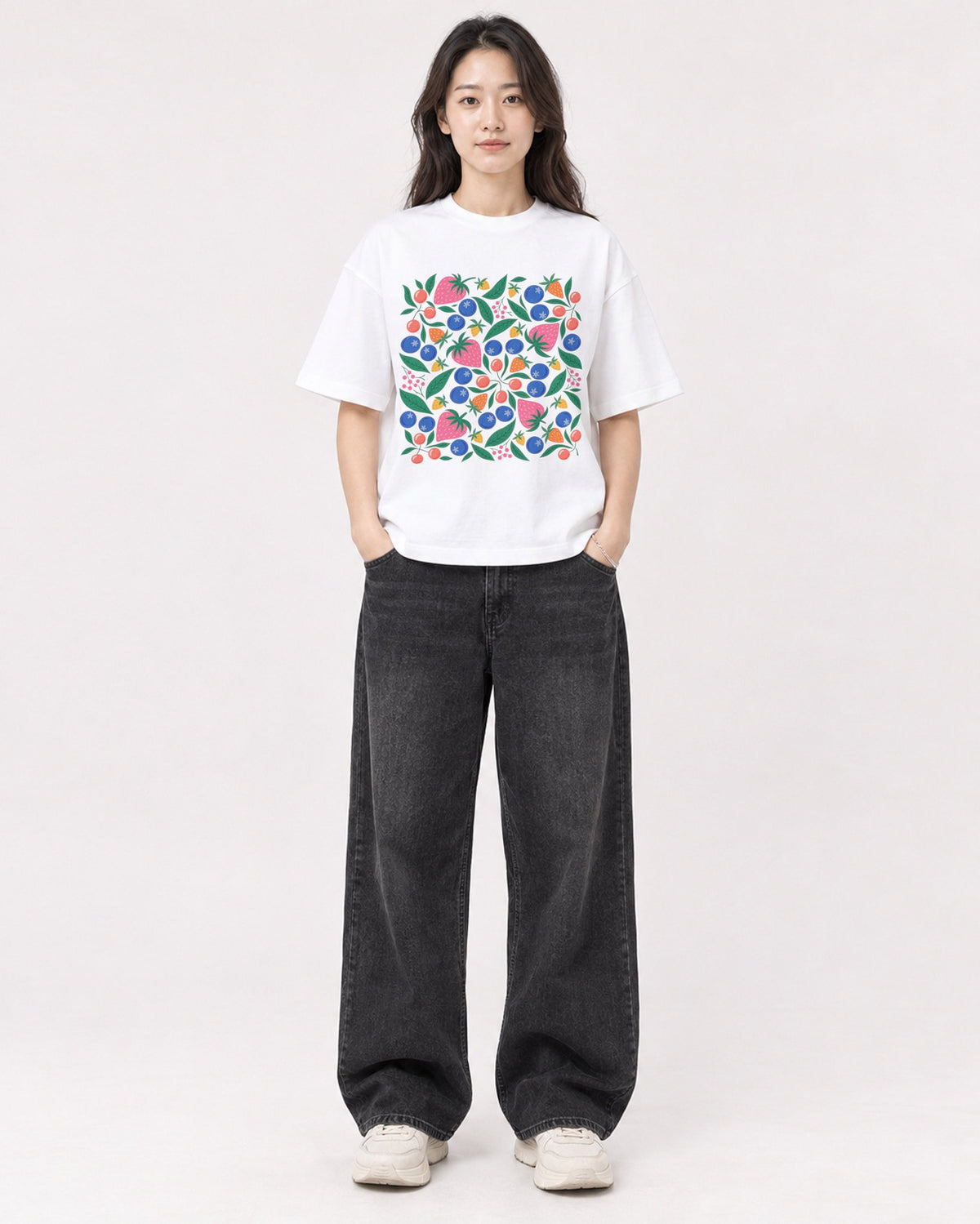 Mockup Boxy Heavyweight Tee White female full-body 03