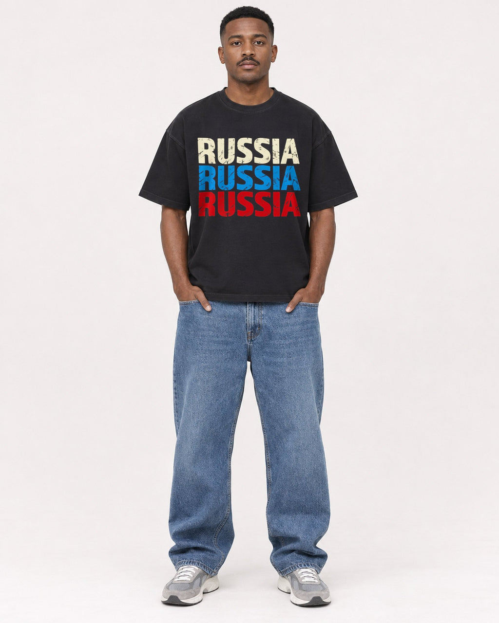 Mockup Boxy Heavyweight Tee Black male full-body 14