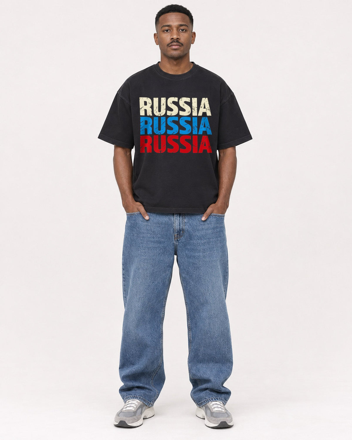 Mockup Boxy Heavyweight Tee Black male full-body 14