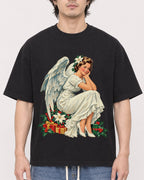 Mockup Boxy Heavyweight Tee Black male close-up 03