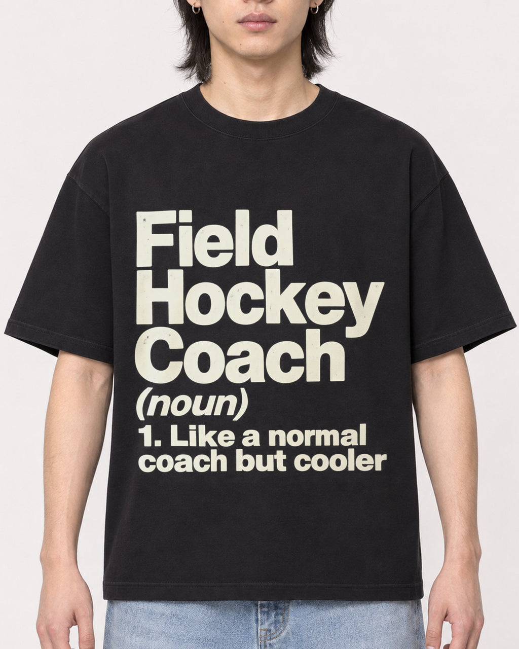 Mockup Boxy Heavyweight Tee Black male close-up 41