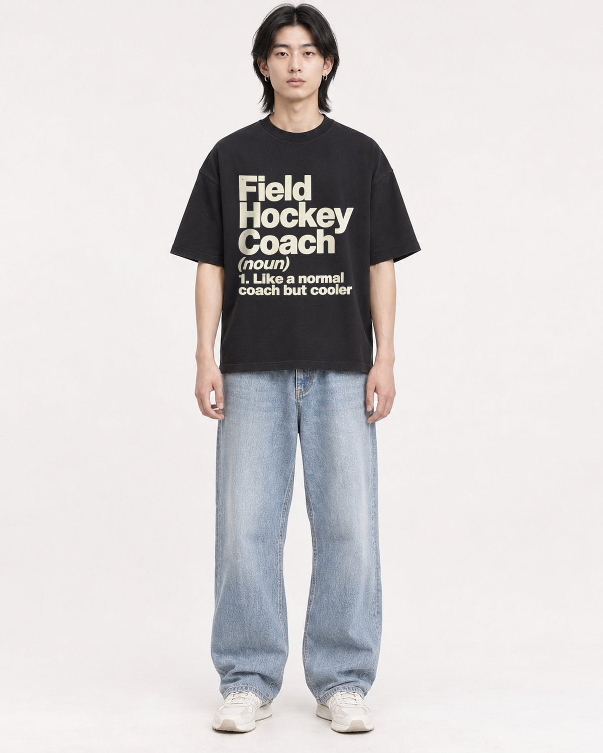 Mockup Boxy Heavyweight Tee Black male full-body 41